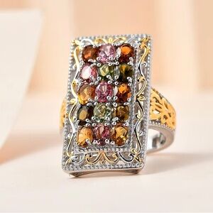 Multi-Tourmaline Cluster Ring in Vermeil
YG and Platinum Over Sterling Silver